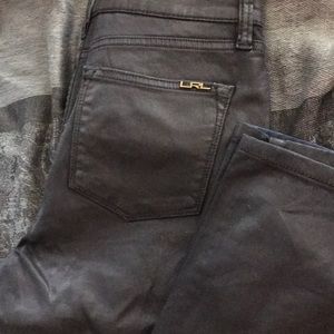 Coated navy jeans